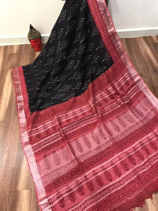 SAREES:-LINEN WITH SILVER JARI BORDER.

*WORK* - DIGITAL PRINT. uploaded by business on 9/5/2023
