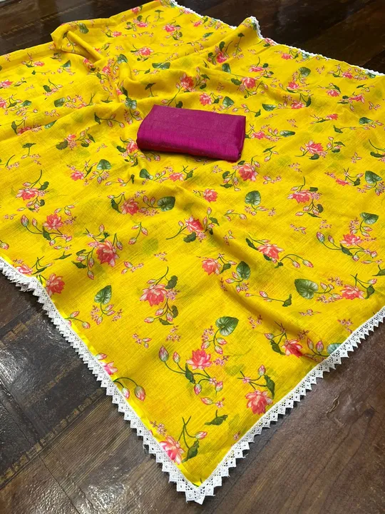 SAREES:-PLAIN LINEN 

*WORK* - DIGITAL PRINT.

*EXTRA WORK* - FANCY LACE BORDER  uploaded by NIVA CREATION on 9/5/2023