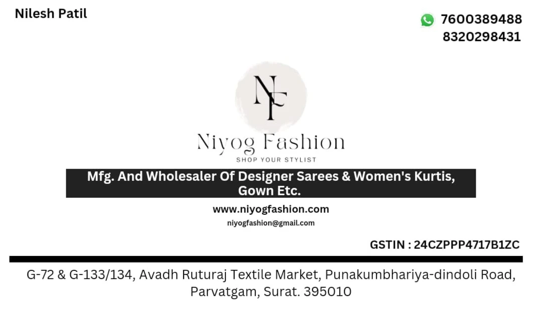 Visiting card store images of Niyog Fashion