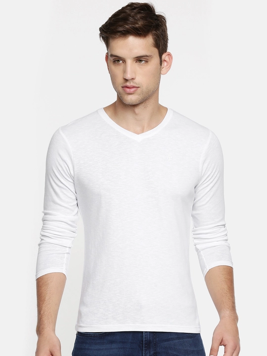 hot button v neck full sleeve solid white tshirt uploaded by business on 9/5/2023