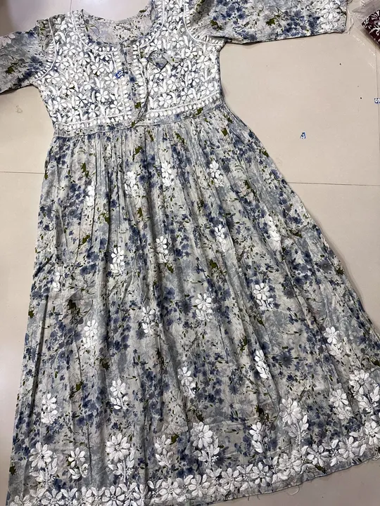 Printed Mul Mul Gown With fine hand work  uploaded by Lucknowi_Nizami_Fashion on 9/5/2023
