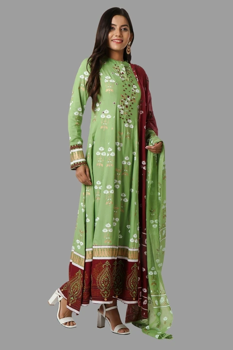 Premium quality Rayon slub full flare full length printed gown with adda work… full sized printed du uploaded by Mahaveer fashion on 9/5/2023