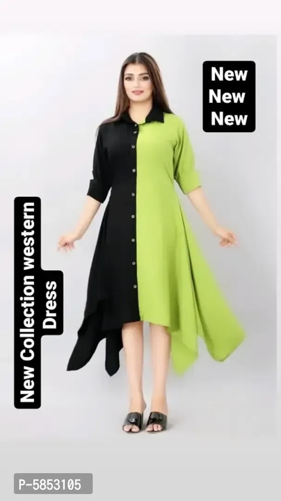 *Stylish Crepe Solid 3/4 Sleeves Asymmetric Dresses*

  uploaded by business on 9/6/2023