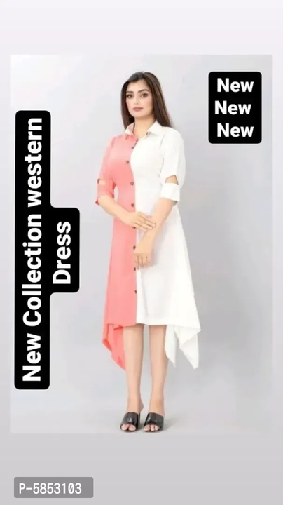 *Stylish Crepe Solid 3/4 Sleeves Asymmetric Dresses*

 uploaded by business on 9/6/2023