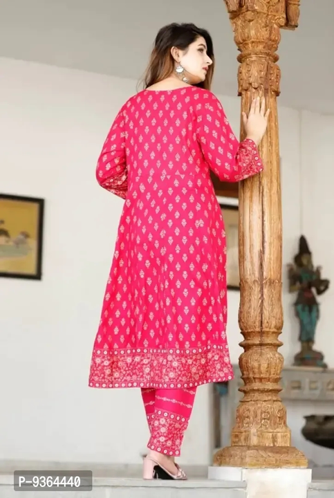 Women Pink Anarkali Gold Embroidery Kurti with Lace Work with Pant and Dupatta Sets || Pink Anarkali uploaded by Sakshi collection on 9/6/2023