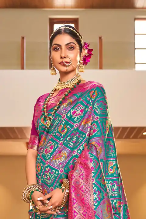Rich pallu with weaving pallu Beautiful Palache weaving Patola silk saree uploaded by business on 9/6/2023