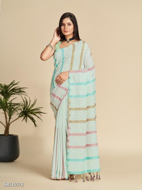 Beautiful chinon saree uploaded by Bala ji store on 9/7/2023
