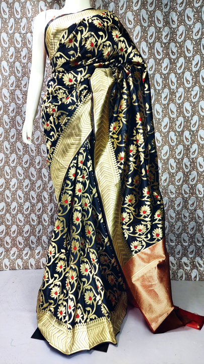 semi satin silk banarasi floral saree uploaded by shaeen fabrics on 9/7/2023