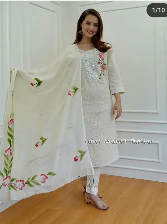 Pakistani style shiffli kurta pant and dupatta set  uploaded by Aleexa Outlet on 9/7/2023