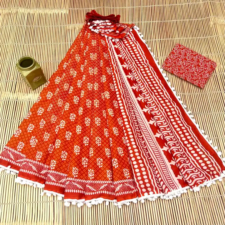 Cotton Saree with pom-pom uploaded by Bidla textile on 9/7/2023
