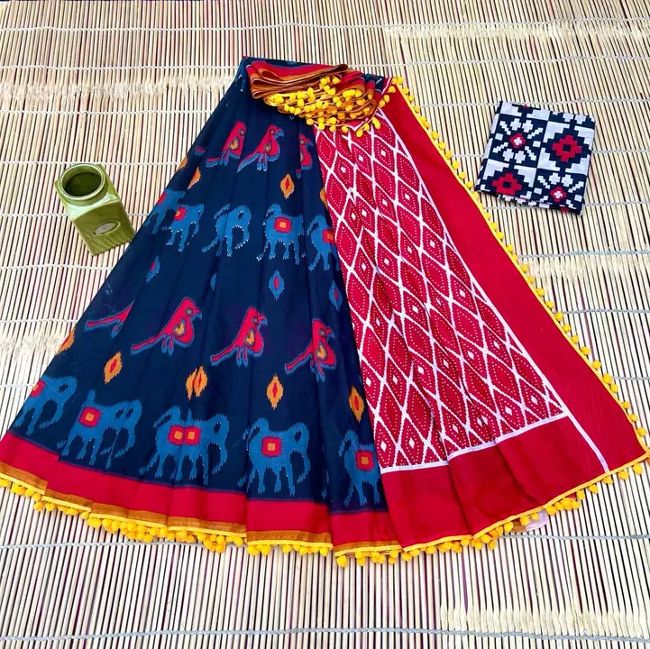 Cotton Saree with pom-pom uploaded by Bidla textile on 9/7/2023