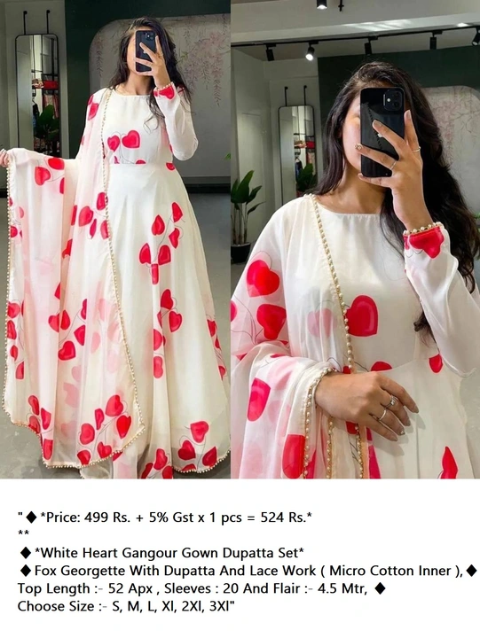 White Heart Gangour Gown Dupatta Set uploaded by business on 9/8/2023