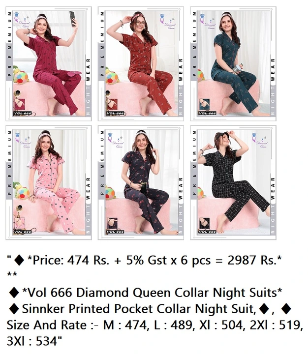 Vol 666 Diamond Queen Collar Night Suits uploaded by business on 9/8/2023