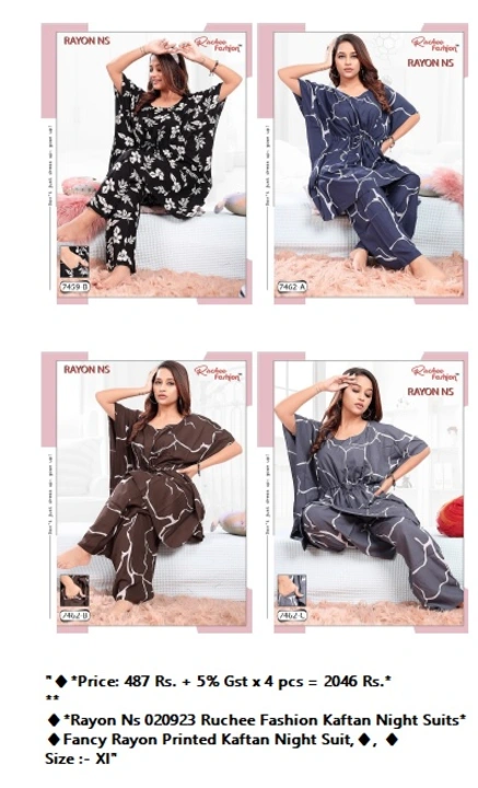 Rayon Ns 020923 Ruchee Fashion Kaftan Night Suits uploaded by business on 9/8/2023