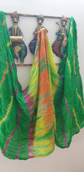 Post image Tapeta silk hand made leahriya and shibori dupatta 2.35 mtr length. For orders and bookings pls watsapp or contact on 91 9898068999