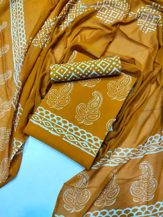 Wax Batik Hand Block Printed Unstitched Dress Material Suits Pure Cotton Suit With Cotton Dupatta  uploaded by UNIQUE COLLECTION on 9/8/2023