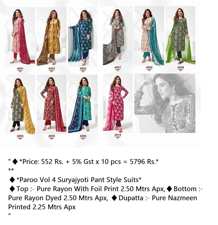 Paroo Vol 4 Suryajyoti Pant Style Suits uploaded by Kavya style plus on 9/8/2023