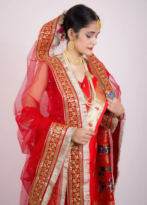 Red And Cream Bridal Wedding Net Dupatta  uploaded by business on 9/8/2023