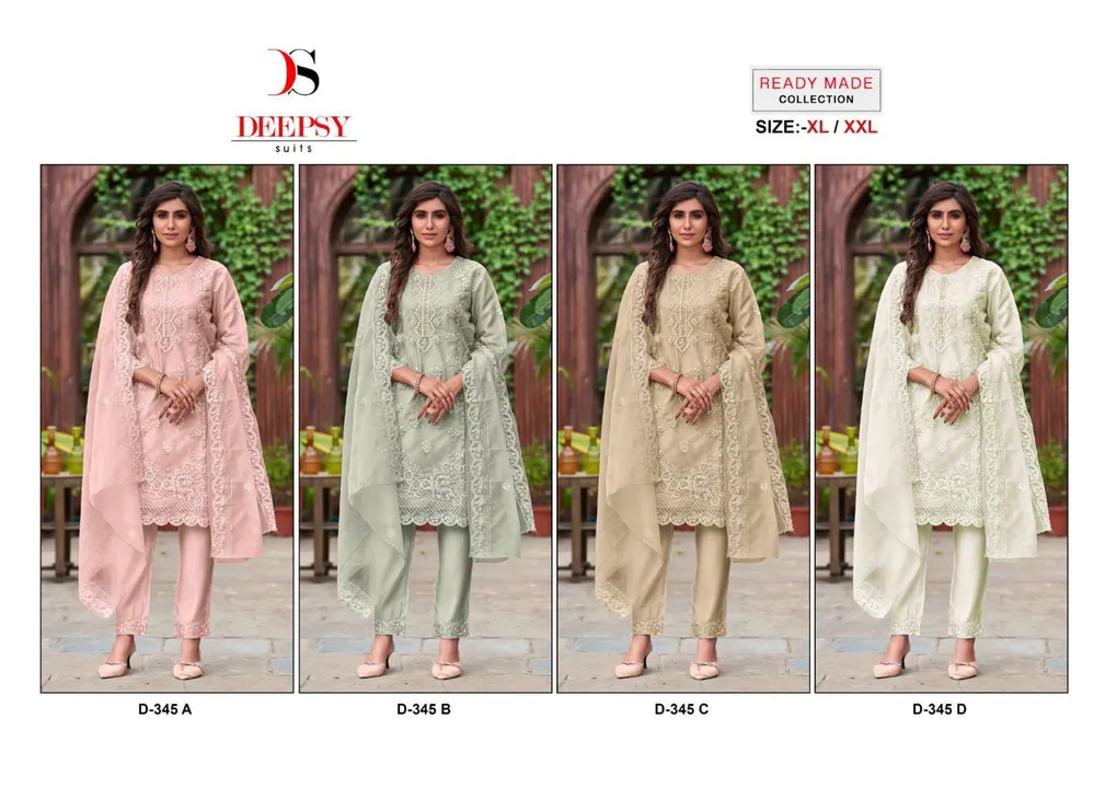 *Ready to wear collcetion by DEEPSY SUITS* 
D no.: D-345 ABCD 

Top -Pure orgnaza with embroidery  uploaded by Ayush fashion on 9/8/2023