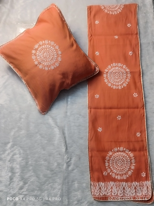 Chikankari cousions and runner set pure chanderi silk uploaded by business on 9/8/2023