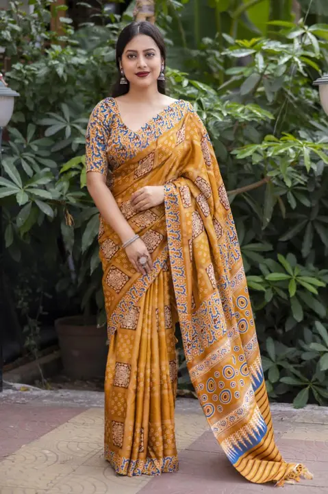 Pashmina Silk Sarees with Ajrakh Style Foil Print  uploaded by business on 9/9/2023