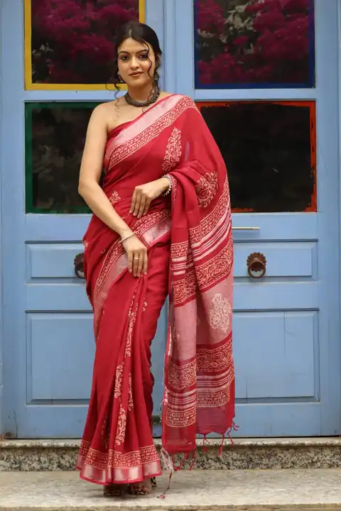 Cotton linen saree  uploaded by business on 9/9/2023
