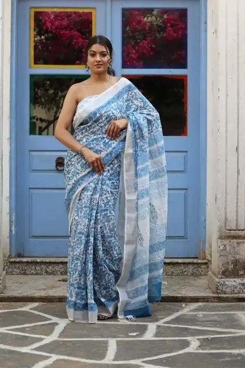 Cotton linen saree  uploaded by Divya print on 9/9/2023