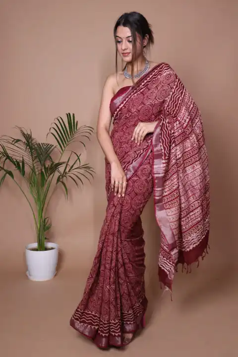 Cotton linen saree  uploaded by Divya print on 9/9/2023
