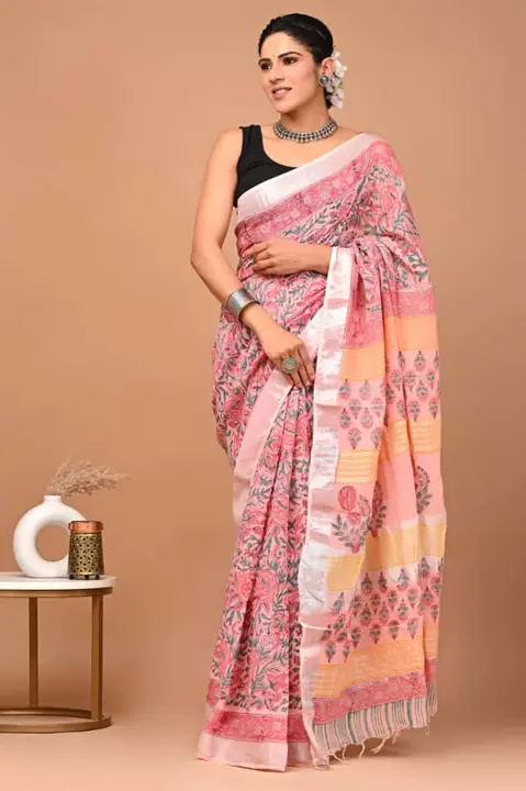 linen printed saree uploaded by Virasat kala chanderi on 9/9/2023