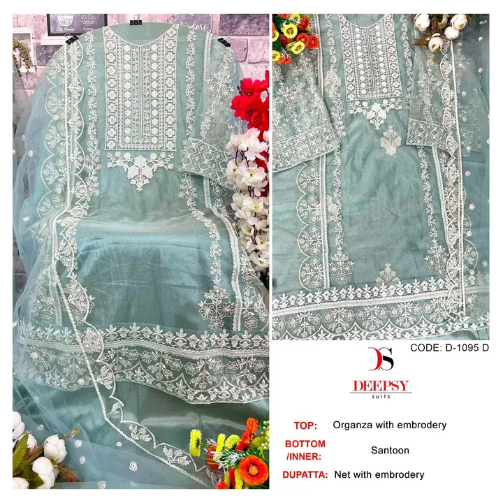 *D no.: 1095ABCD by DEEPSY SUITS*

Top -organa with embroidery& Back work (semi stich )

Bot - Santo uploaded by business on 9/9/2023