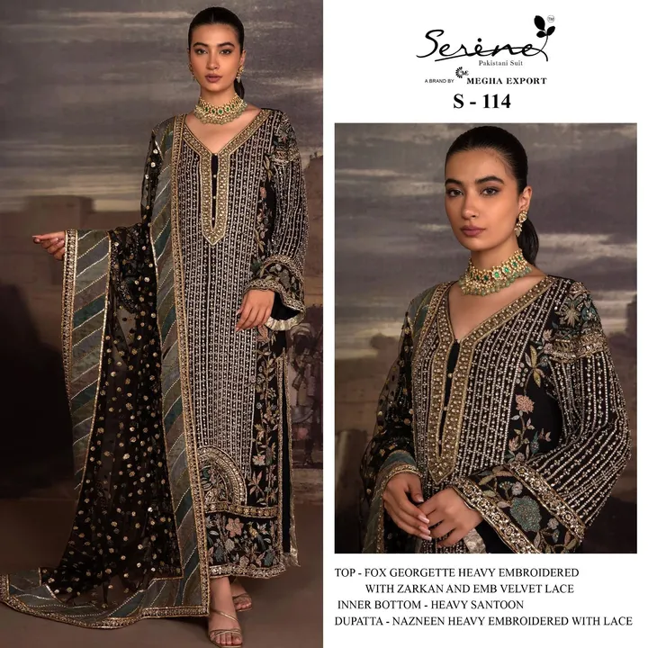_*BRAND NAME*_:- SERINE™️ 

_*D NO*_:- S-114 
_*Top*_:- FOX GEORGETTE EMBROIDERED WITH ZARKAN  uploaded by Ayush fashion on 9/9/2023