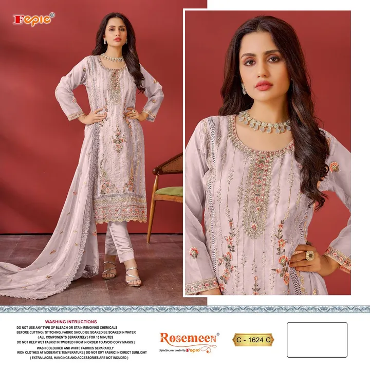 _*BRAND NAME*_:- FEPIC
_*CATALOUGE NAME*_:- ROSEMEEN

_*D NO*_:- C 1624

_*Top*_:- ORGANZA EMBROI uploaded by Ayush fashion on 9/9/2023
