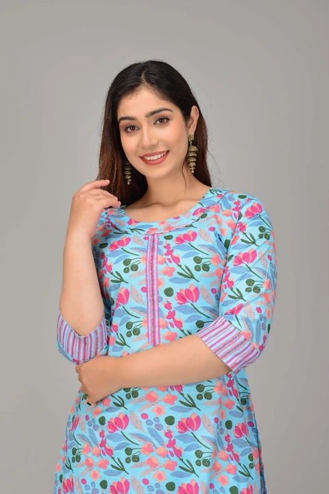 Cotton 60*60 ladies kurti pant set
Size: L,XL,XXL,3XL 
Length: 45inch
Fabric: cotton 60*60
Sleeves:  uploaded by business on 9/9/2023