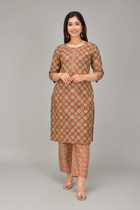 Cotton 60*60 ladies kurti pant set
Size: L,XL,XXL,3XL 
Length: 45inch
Fabric: cotton 60*60
Sleeves:  uploaded by Ganpati handicrafts limited on 9/9/2023