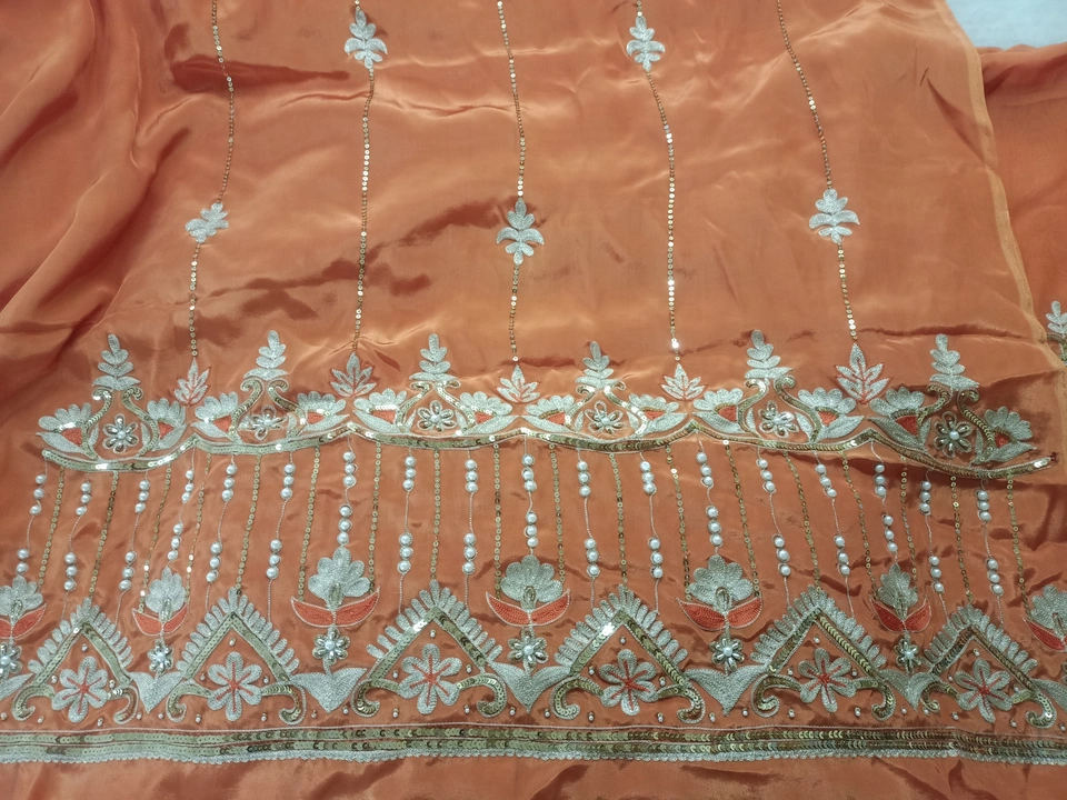 Natural Kirab suit. Dupatta organja (Aari embroidery and hand embroidery work) uploaded by business on 9/10/2023