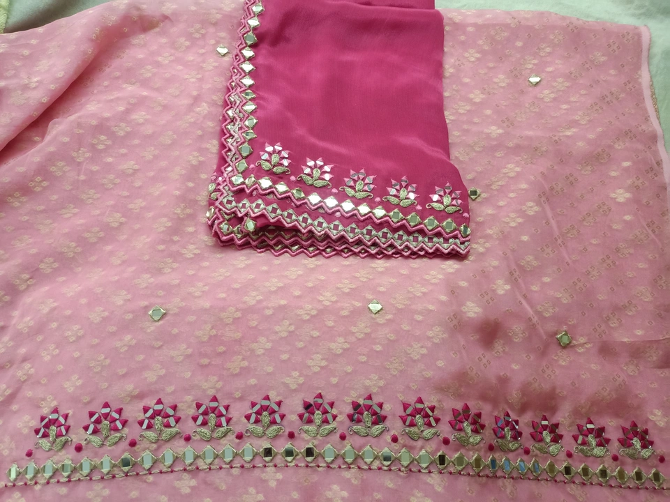 Fabric banarse. Natural Kirab salwar. Dupatta organja. (Embroidery mirror work ) uploaded by business on 9/10/2023