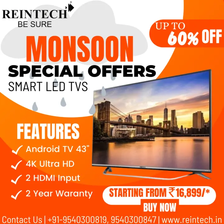 Reintech 43 Inch Smart Android 4k UHD LED TV  uploaded by Reintech Electronics Pvt Ltd. on 9/10/2023