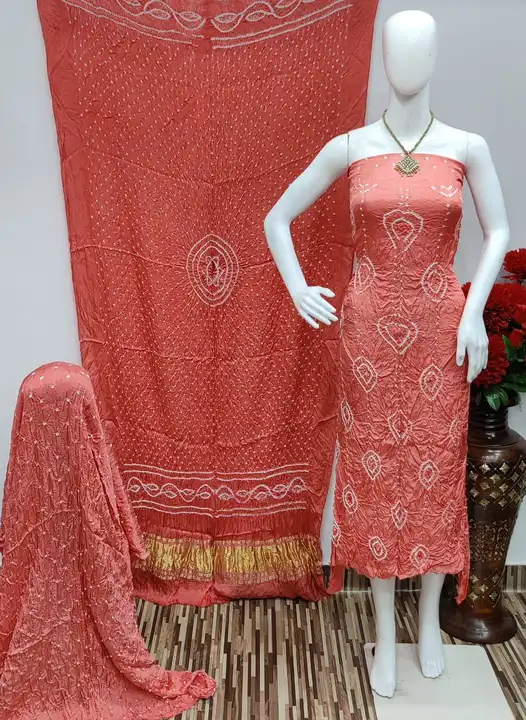 GUJJI SILK BANDHNI DRESS MATERIALS uploaded by ICON DRESSES on 9/11/2023