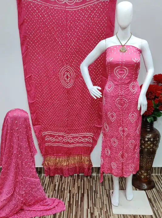 GUJJI SILK BANDHNI DRESS MATERIALS uploaded by ICON DRESSES on 9/11/2023
