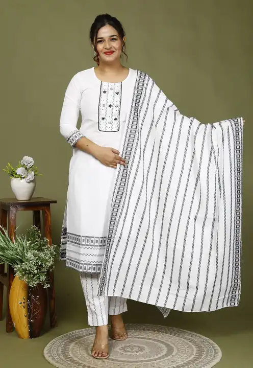 Cotton Linen fabric kurti with pant and dupatta  uploaded by jai guru kripa on 9/11/2023