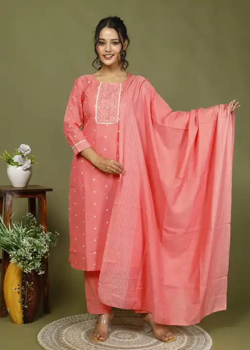 Cotton Linen fabric kurti with pant and dupatta  uploaded by jai guru kripa on 9/11/2023