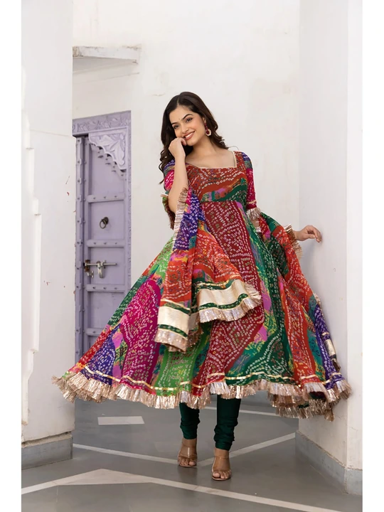 Bandhni kurti with dupatta best print with lace.. uploaded by business on 9/12/2023