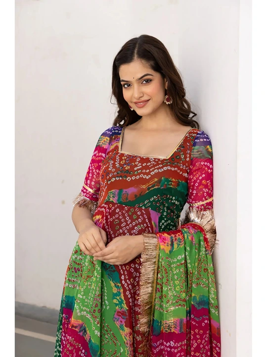 Bandhni kurti with dupatta best print with lace.. uploaded by G V CREATION on 9/12/2023