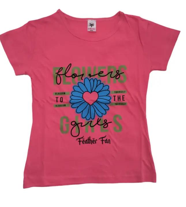 Brand; Feather Fan
Girls T shirt 
(Neck Folding)
Export Surplus Fine Fabric 
Sizes; S-M-L-XL-XXL
Age uploaded by A.S CUTEST GARMENTS on 9/12/2023