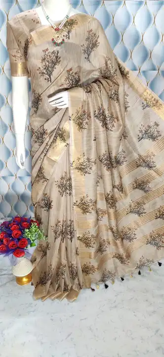 Baswada tussar silk saree and screen print silk saree ..  uploaded by Handloom silk sarees on 9/12/2023