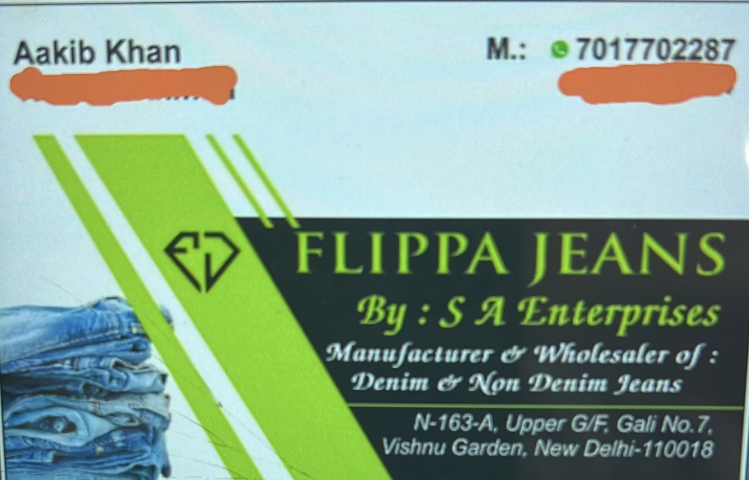 Visiting card store images of S A ENTERPRISES