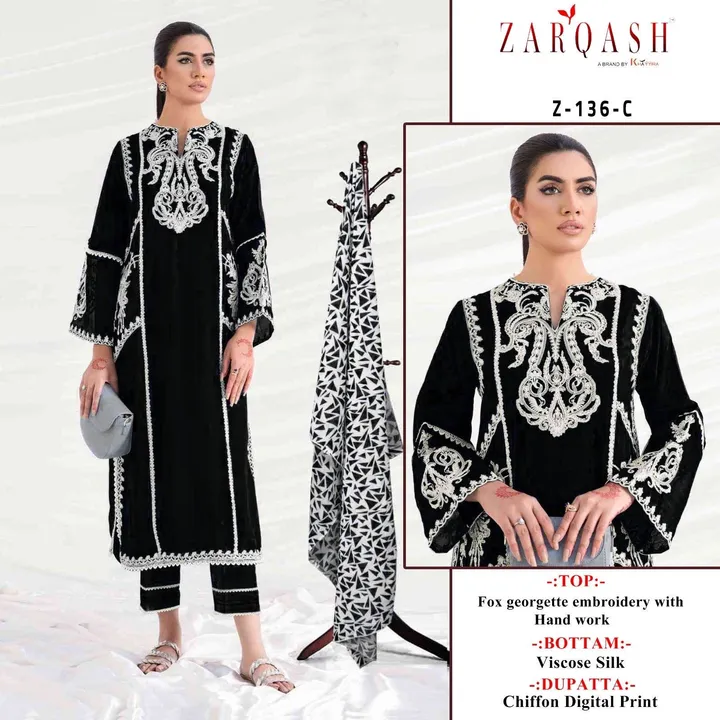 *ZARQASH READYMADE Collection*

*D.no :- Z 136*

*Fabric Details*

*Top :- Fox Georgette embroidery  uploaded by Ayush fashion on 9/13/2023