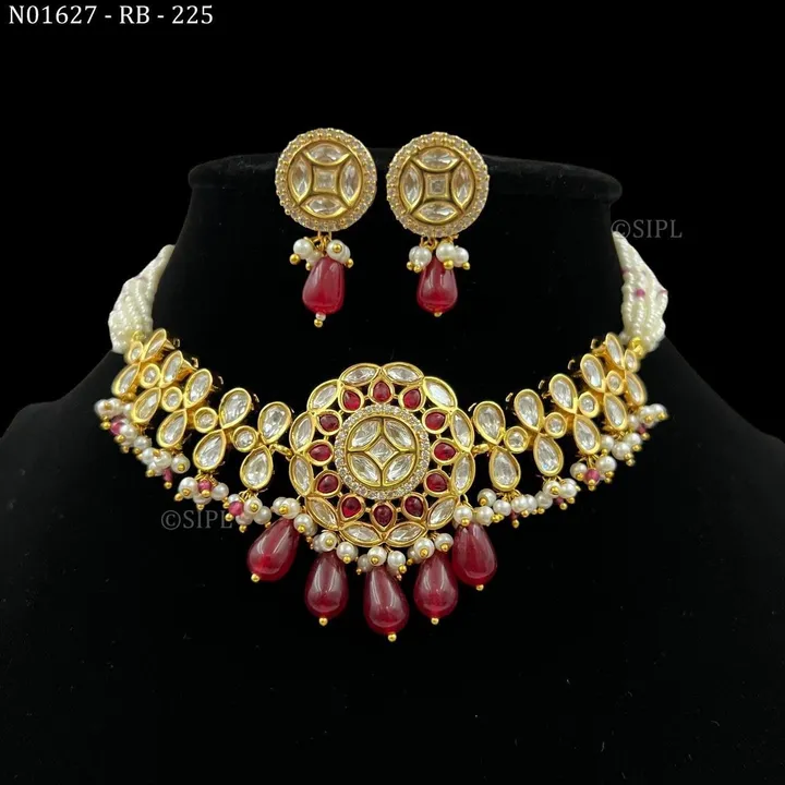 Onegram gold plated Polki Kundan necklace set uploaded by CULTURE on 9/13/2023