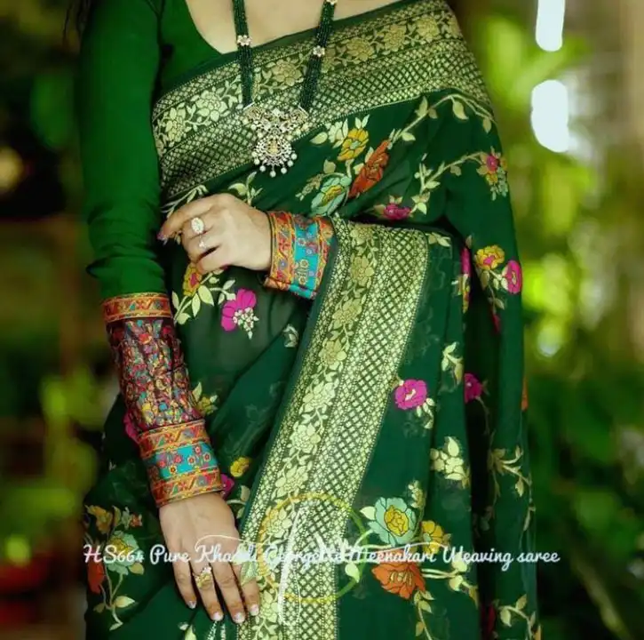 semi georgette silk minakari banarasi saree uploaded by shaeen fabrics on 9/13/2023