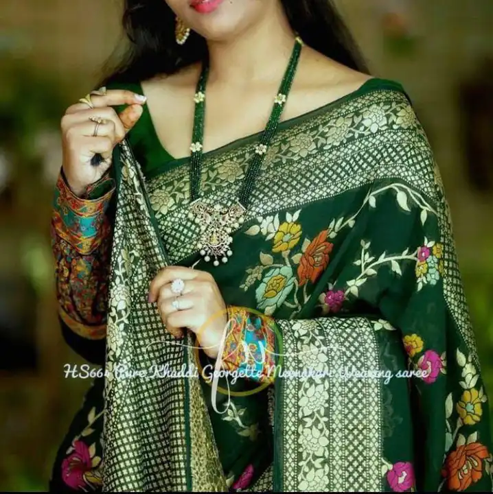 semi georgette silk minakari banarasi saree uploaded by shaeen fabrics on 9/13/2023